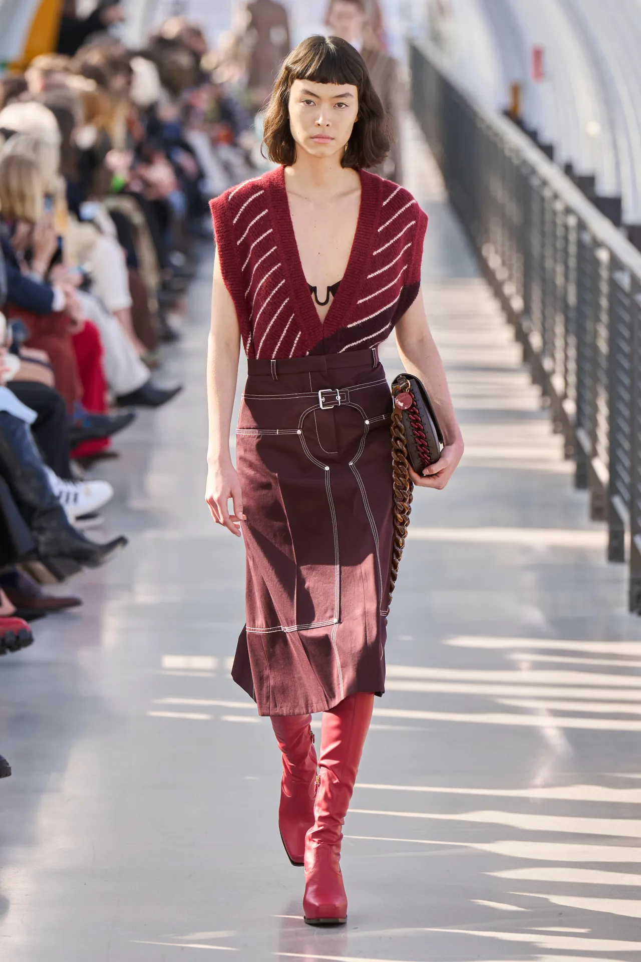 スカート Stella Mccartney Burgundy Cotton Skirt STELLA MCCARTNEY Asymmetric ribbed organic cotton midi skirt